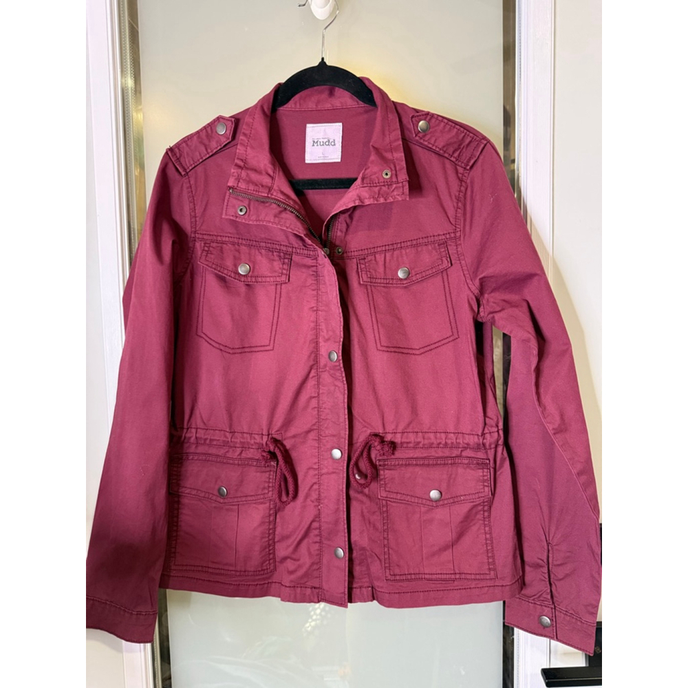 Mudd Burgundy Utility Jacket Snap Front Drawstrin… - image 2